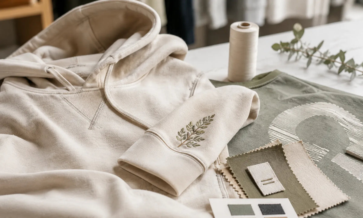 Organic cotton hoodie featuring high-quality embroidery