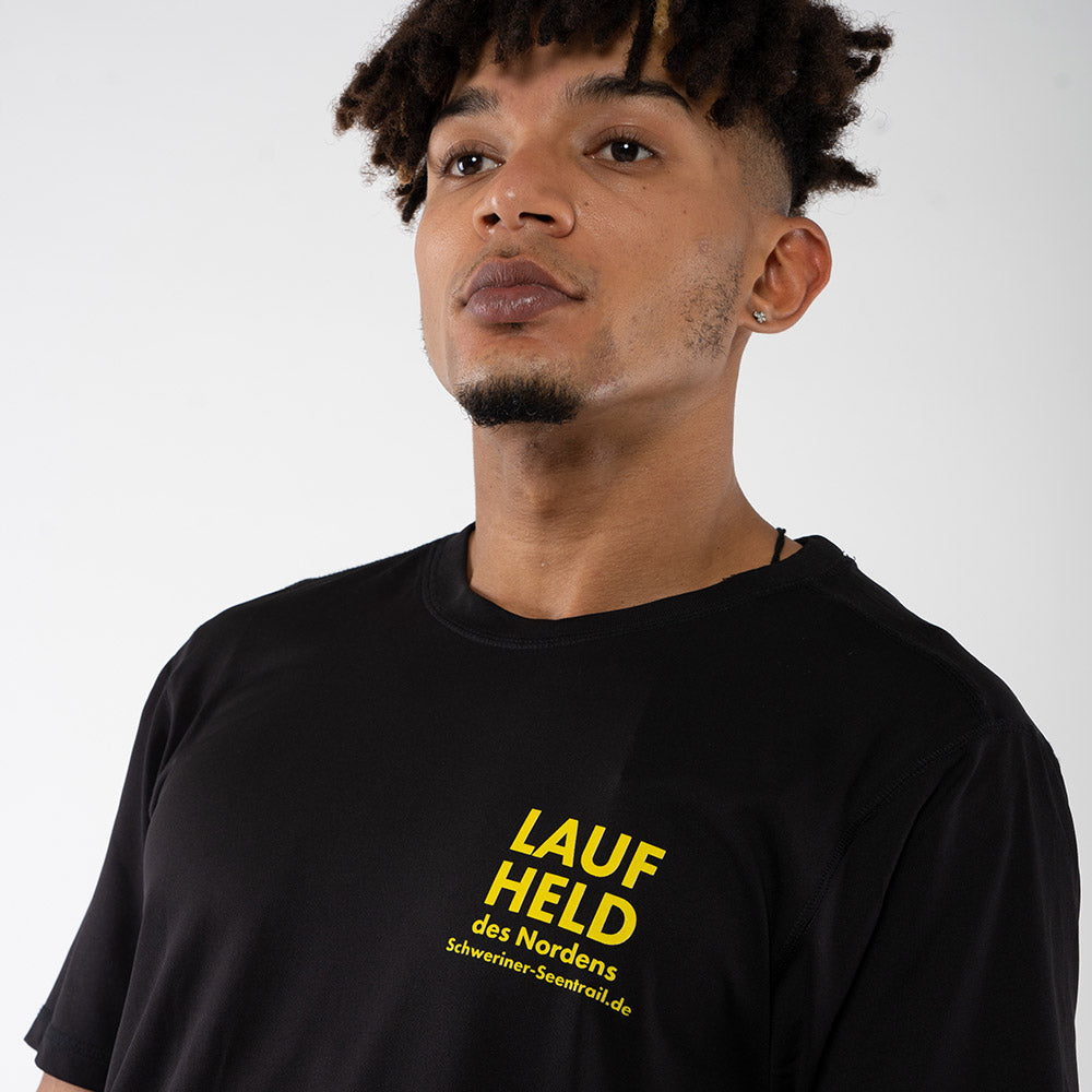 Sustainable event shirts made from recycled material for running events and trail events.