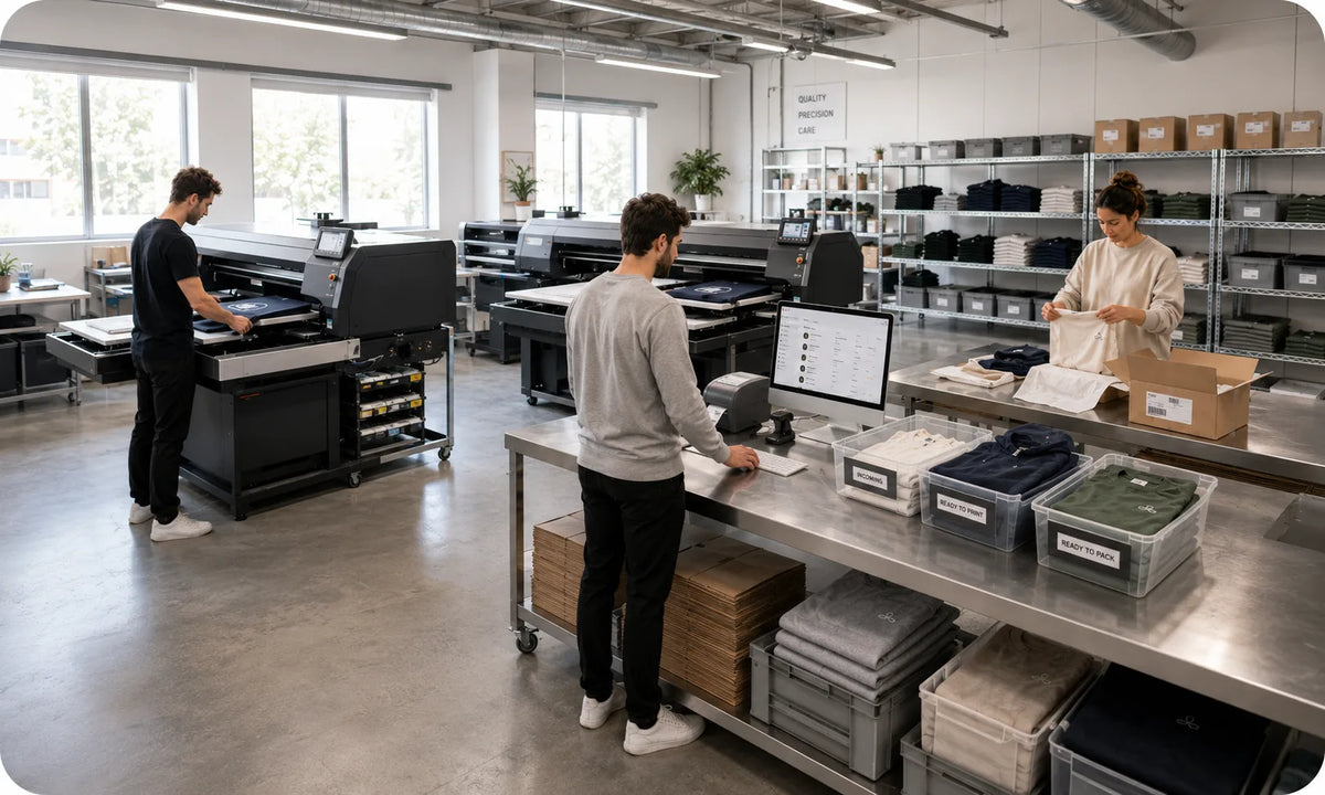 Two people in the warehouse checking recurring orders at monitor shelves, an example of an effective digital ordering process